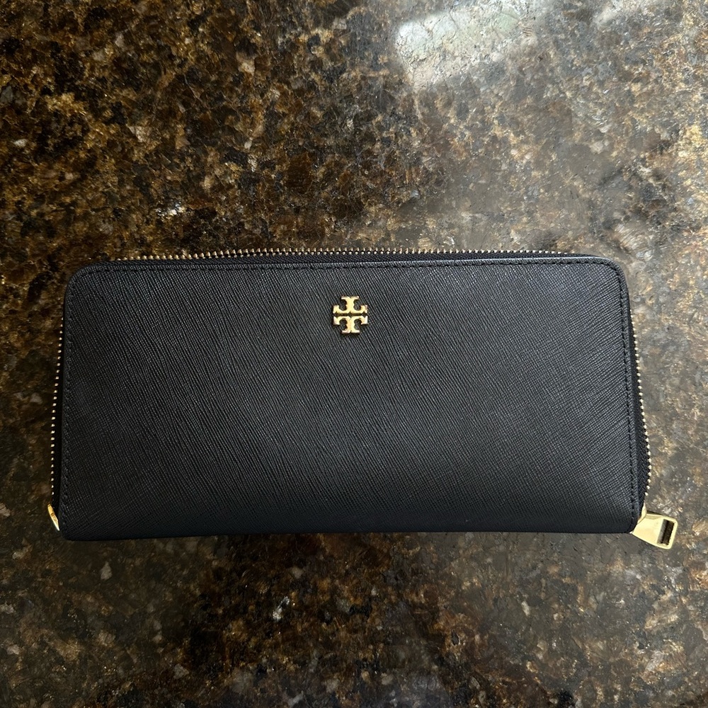 Tory Burch Black Wallet with Gold Logo